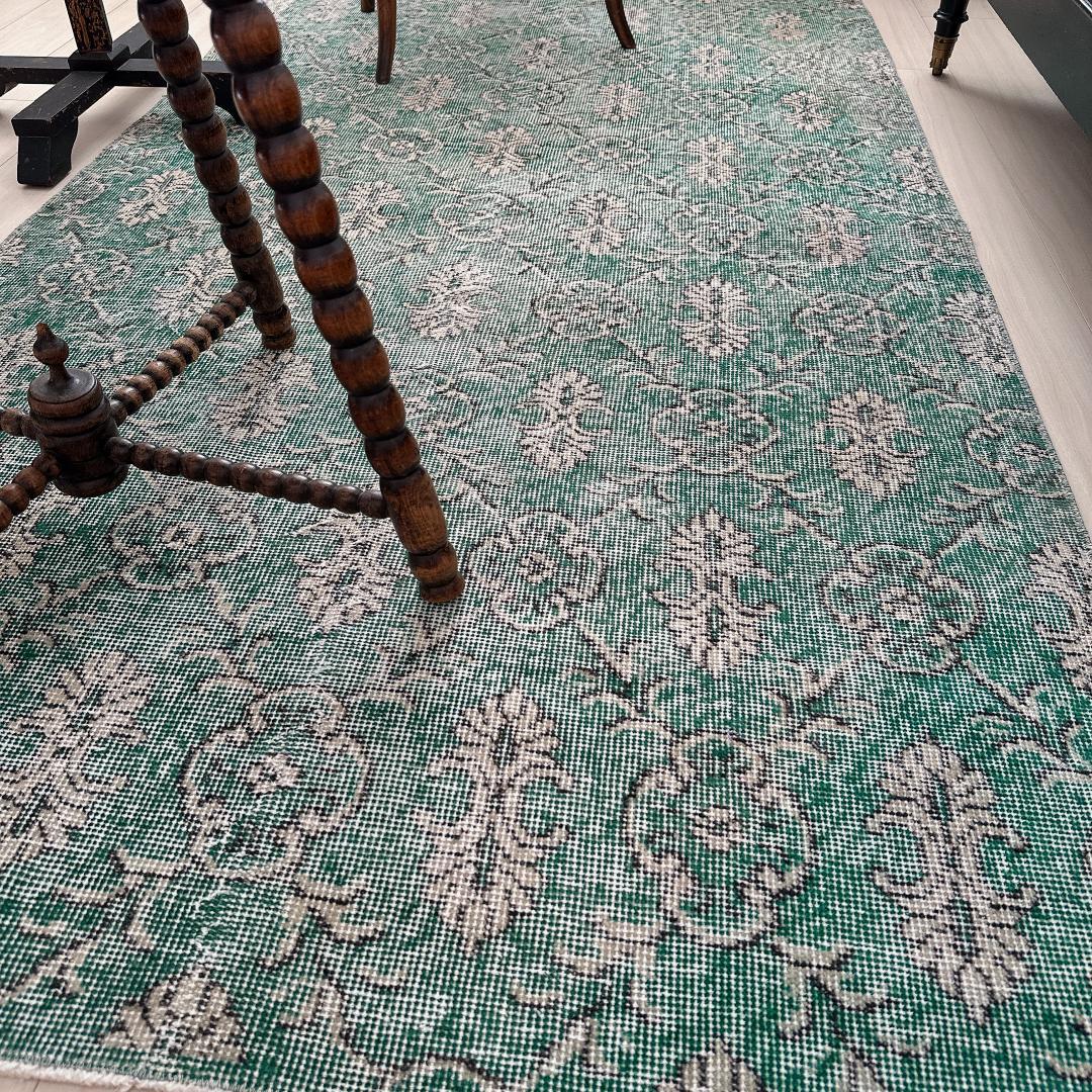 トルコヴィンテージラグ A34 レア 人気柄 紋章柄 グリーン ターコイズ