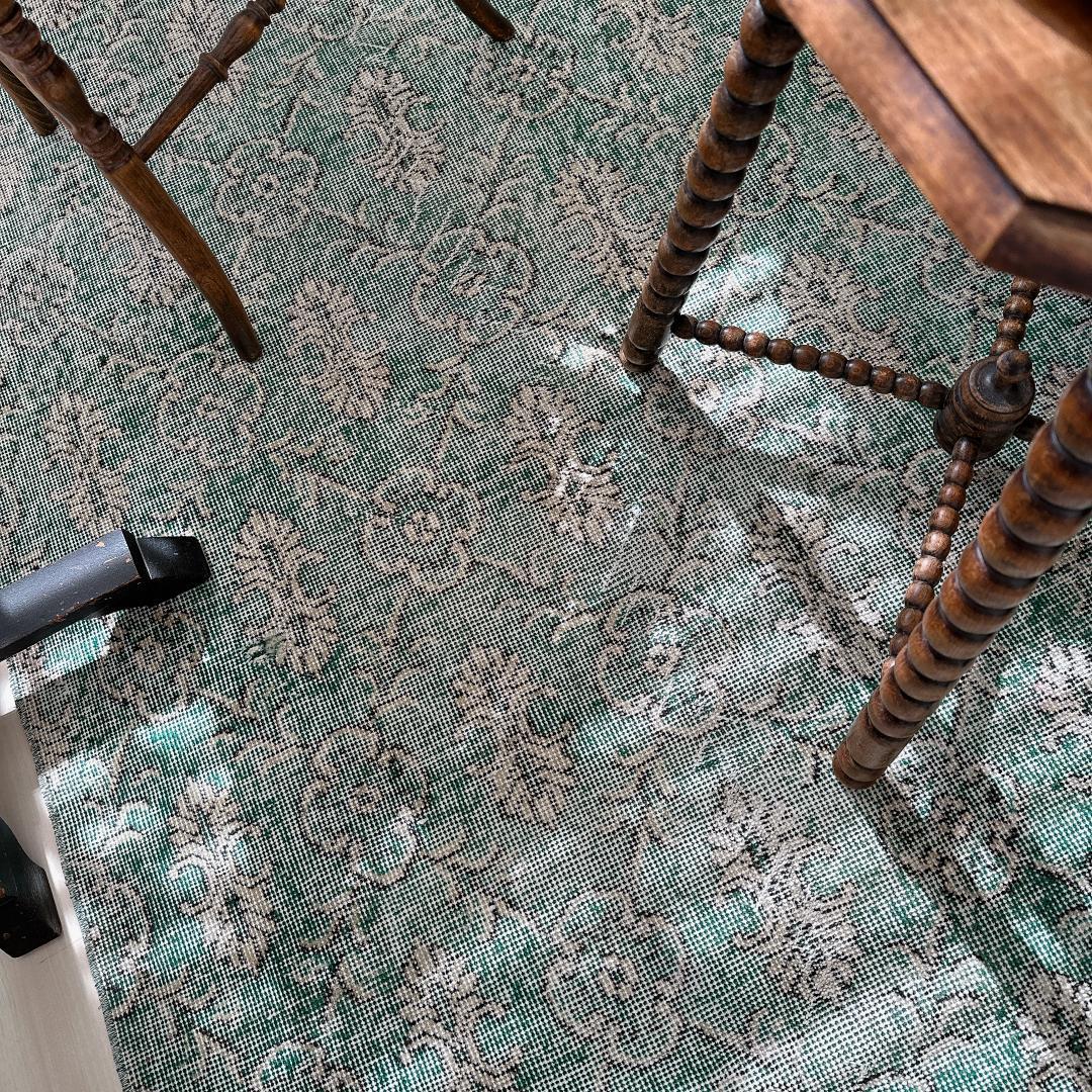 トルコヴィンテージラグ A34 レア 人気柄 紋章柄 グリーン ターコイズ