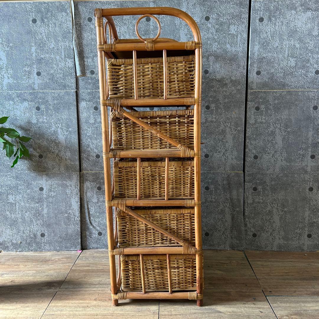 ꧁籐家具꧂ 5段ラタンランドリーチェスト ラック バスケット 収納家具