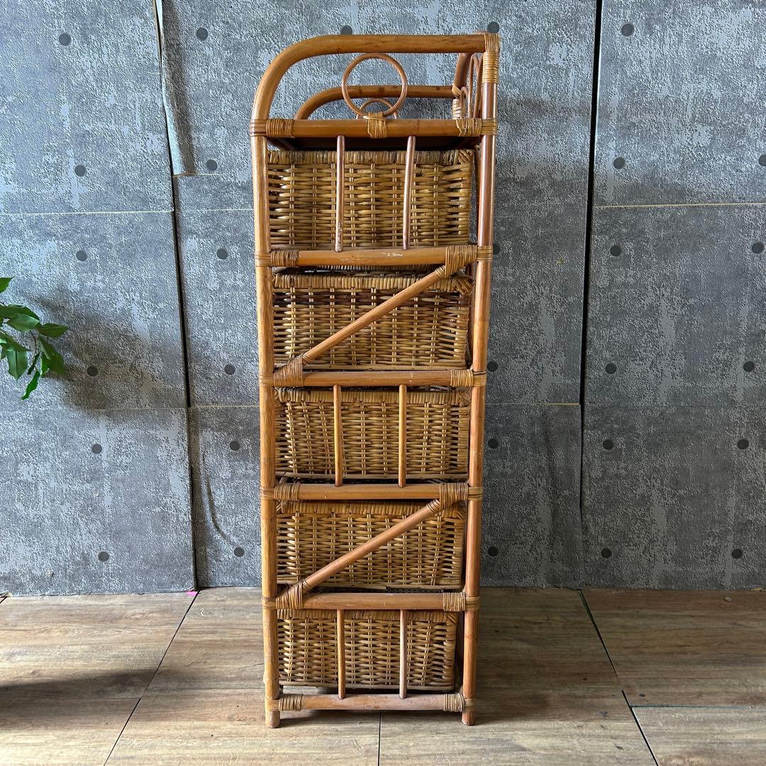 ꧁籐家具꧂ 5段ラタンランドリーチェスト ラック バスケット 収納家具