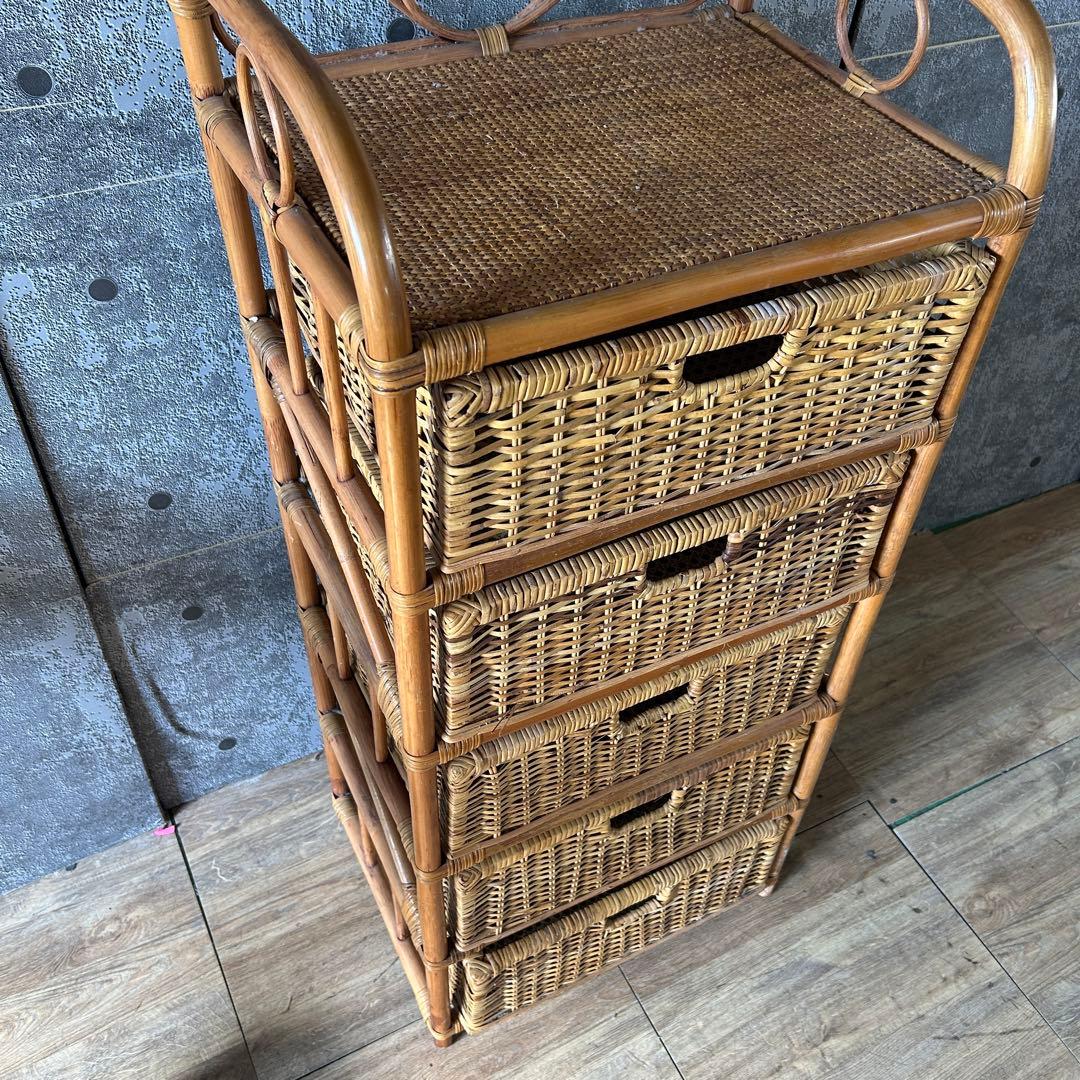 ꧁籐家具꧂ 5段ラタンランドリーチェスト ラック バスケット 収納家具