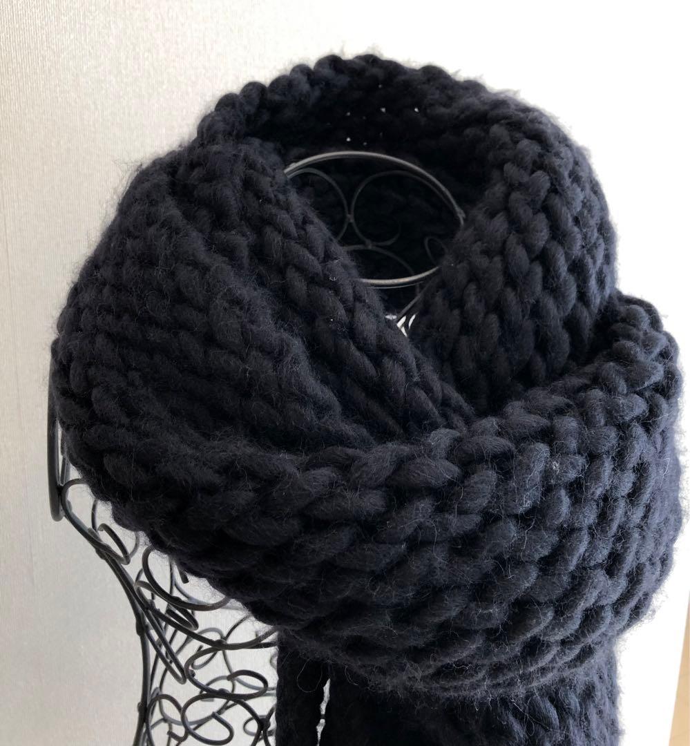 ヨウジヤマモト PINK黒 ローゲージニットマフラー フリンジ　ユニセックス