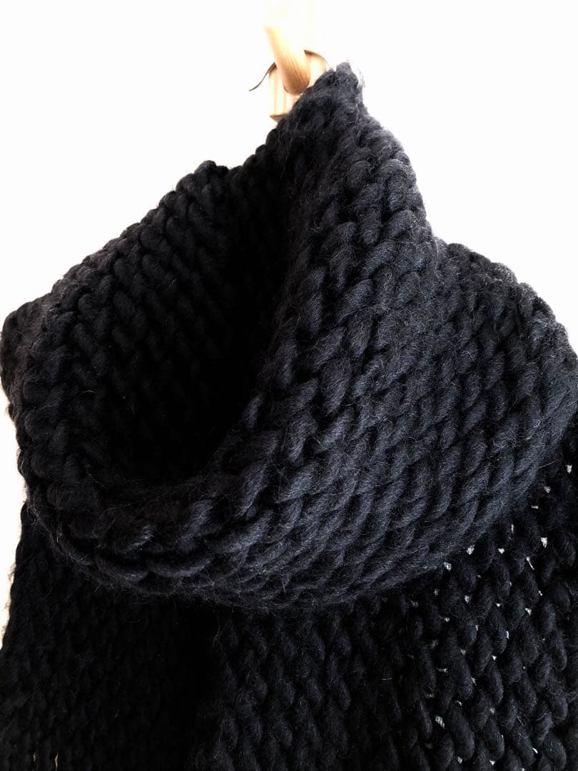ヨウジヤマモト PINK黒 ローゲージニットマフラー フリンジ　ユニセックス