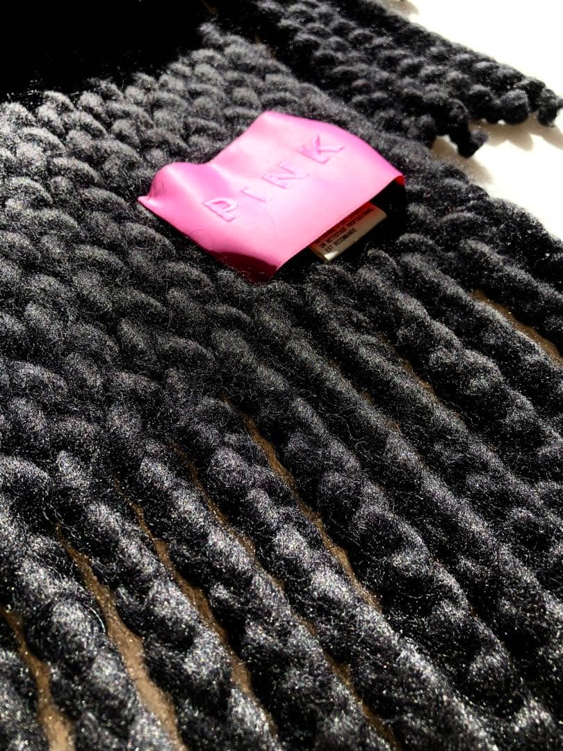 ヨウジヤマモト PINK黒 ローゲージニットマフラー フリンジ　ユニセックス