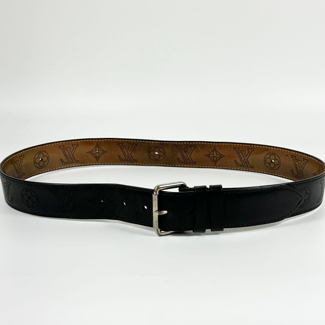 LOUIS VUITTON マヒナ パンチング レザー ベルト 黒M69319