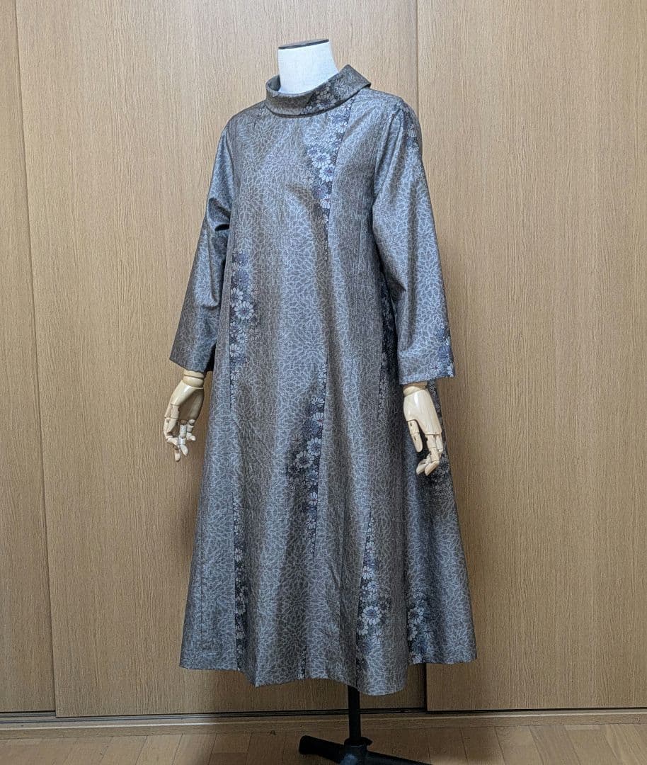 着物リメイク　ワンピース　大島紬　Ｍ〜L