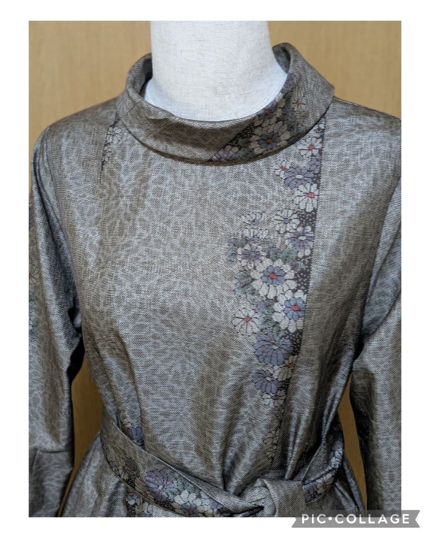 着物リメイク　ワンピース　大島紬　Ｍ〜L