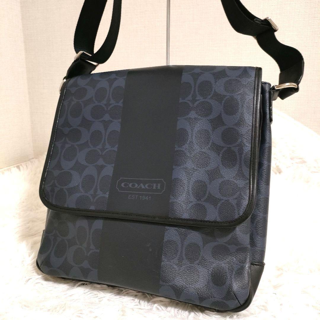 COACH コーチ ショルダーバッグ シグネチャー ネイビー PVC 状態良好♪