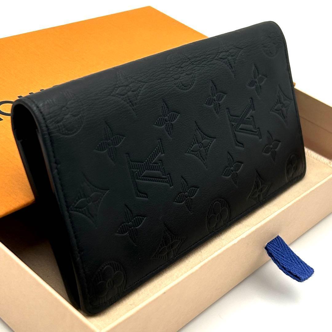 【美品】ルイヴィトン モノグラム シャドウ ブラザ 長財布 ブラック メンズ