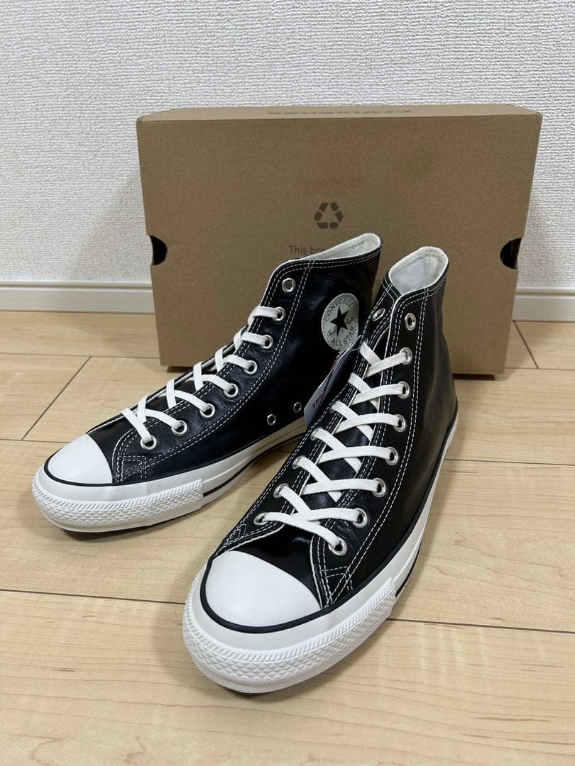 靴 CONVERSE OLIVE GREEN LEATHER HI BLACK 28