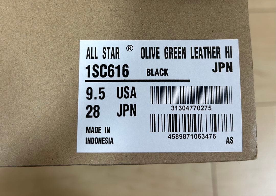 靴 CONVERSE OLIVE GREEN LEATHER HI BLACK 28