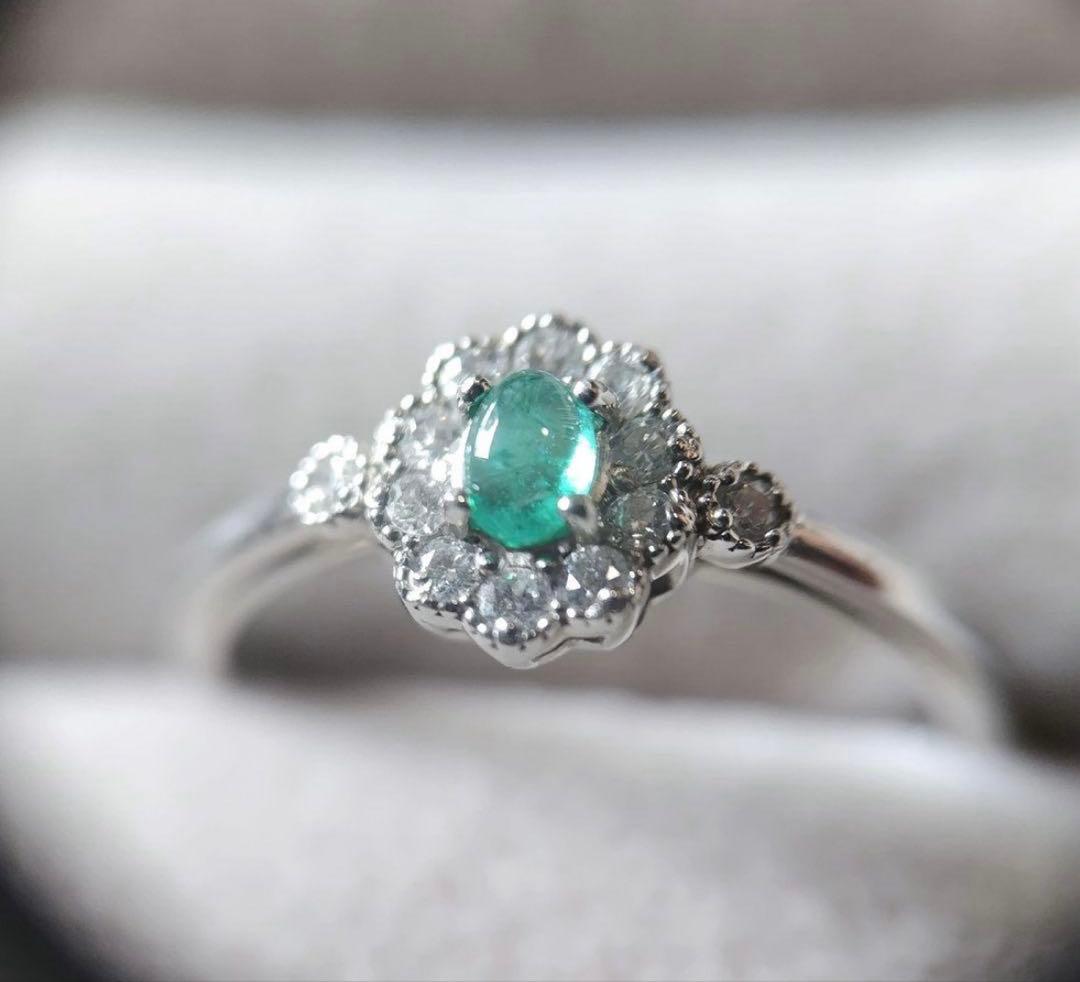 パライバトルマリン　カボション　プラチナリング