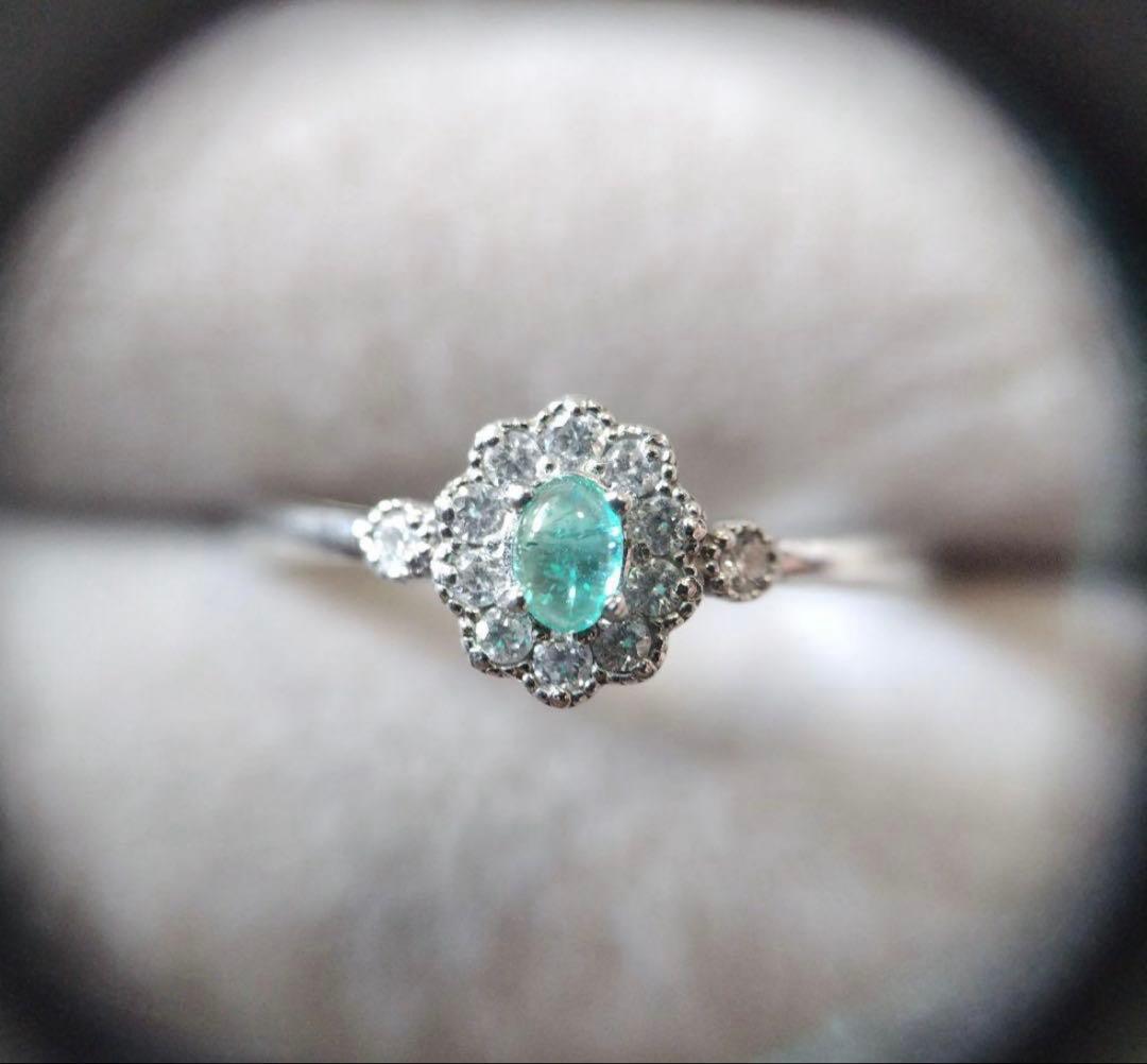 パライバトルマリン　カボション　プラチナリング