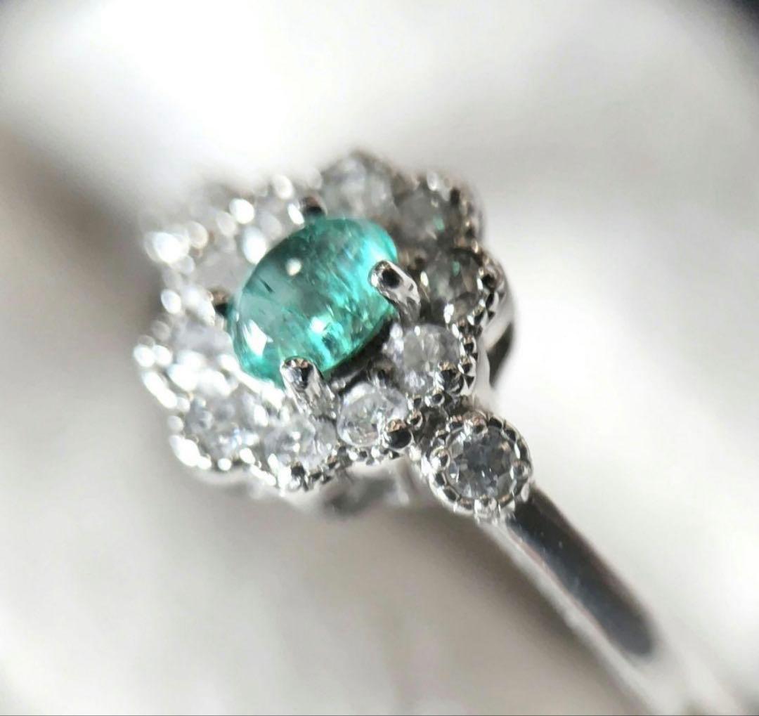 パライバトルマリン　カボション　プラチナリング