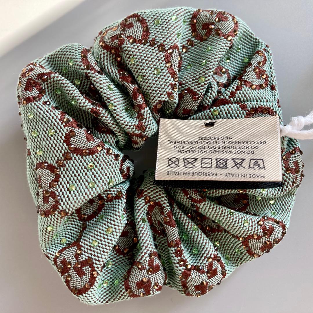 希少 新品 未使用 GUCCI グッチ シュシュ ヘアゴム GG ラインストーン