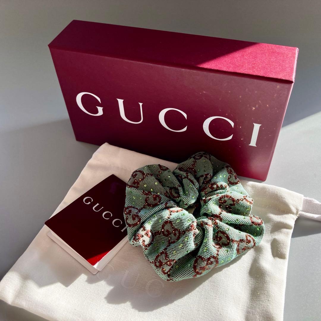 希少 新品 未使用 GUCCI グッチ シュシュ ヘアゴム GG ラインストーン