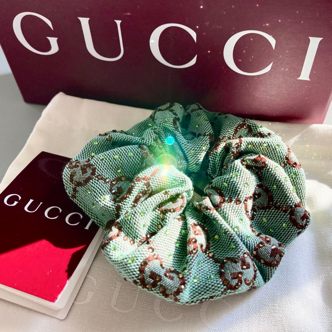 希少 新品 未使用 GUCCI グッチ シュシュ ヘアゴム GG ラインストーン