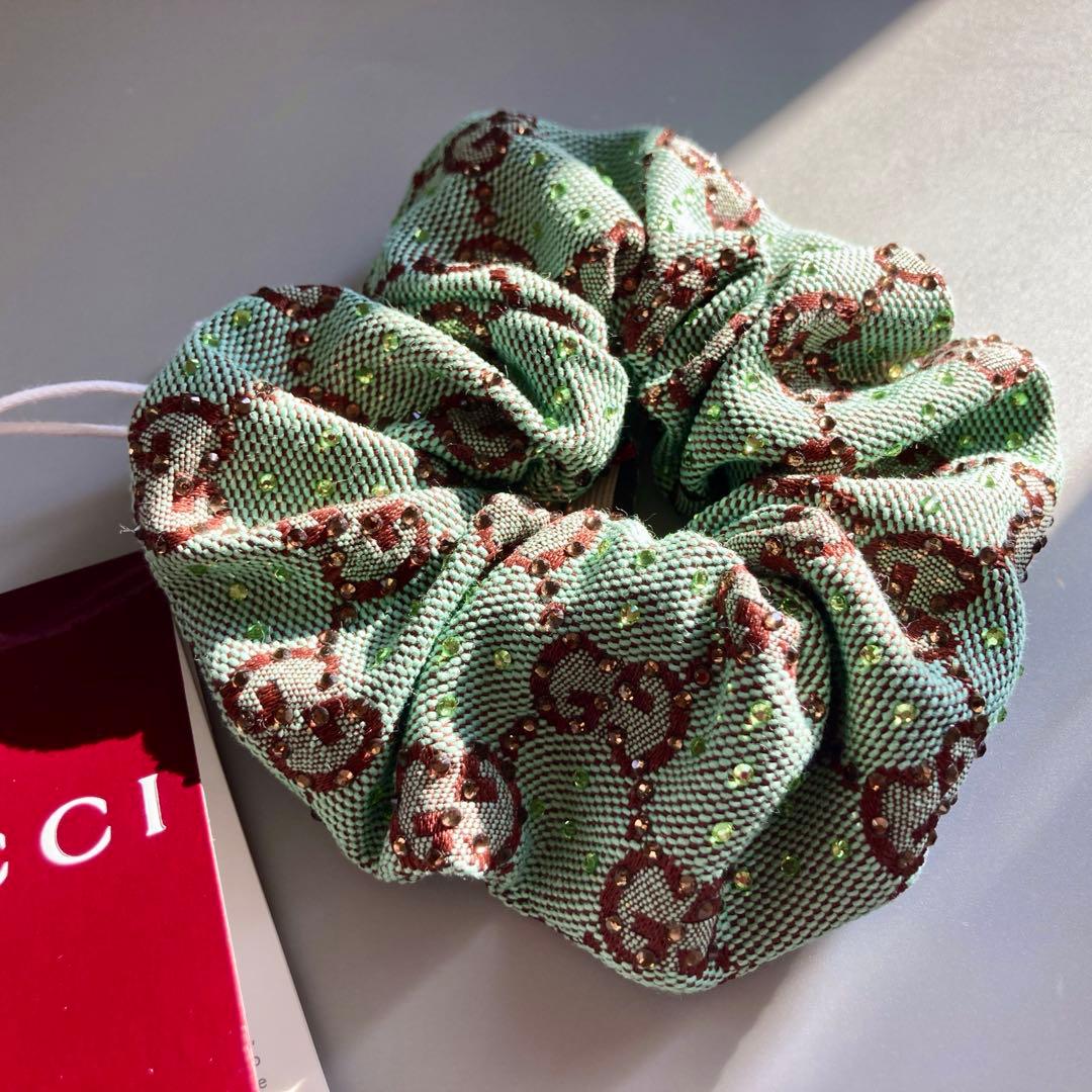 希少 新品 未使用 GUCCI グッチ シュシュ ヘアゴム GG ラインストーン