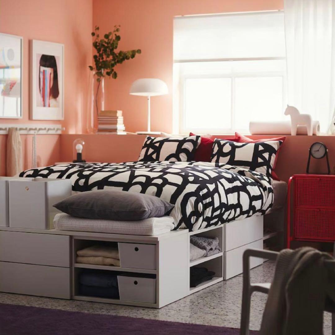 【定価73,190円】 IKEA ベッドフレーム ダブル ダブルベット 収納付き