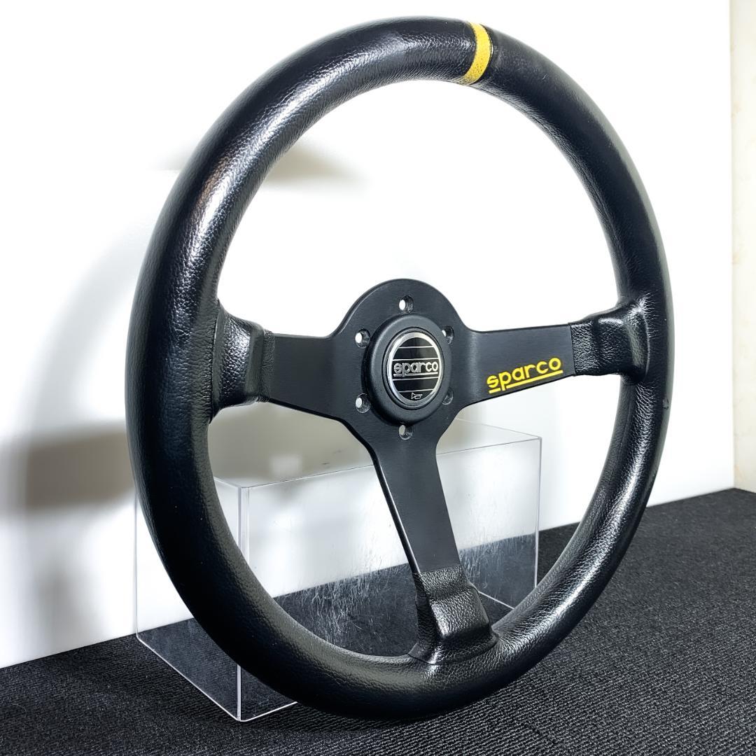 スパルコ R345 ディープコーン レザーステアリング 良品 ホーンボタン付