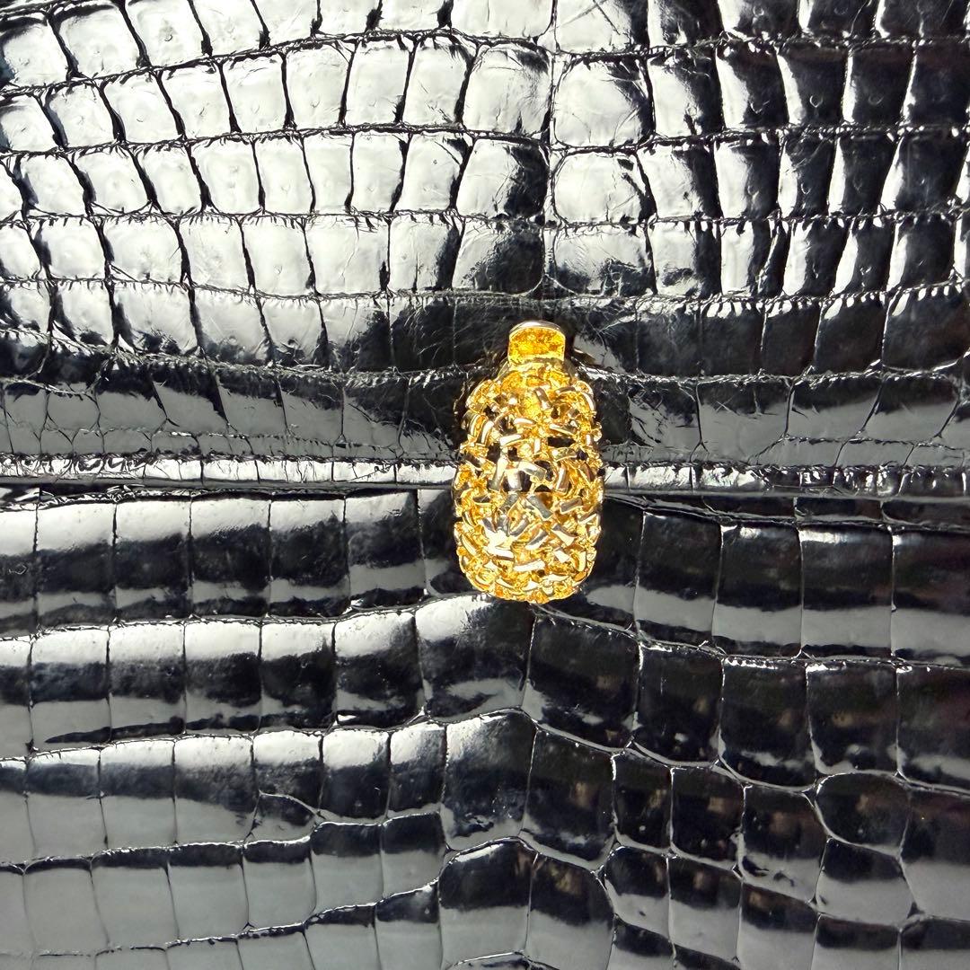 WATA‐ICHI　シャイニングクロコ　センター取り　トップハンドル　黒