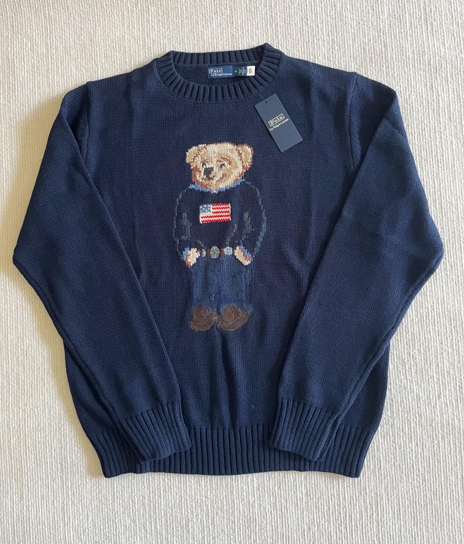 未使用 ポロベア コットンセーター ポロラルフローレン シルク 刺繍 ブルー