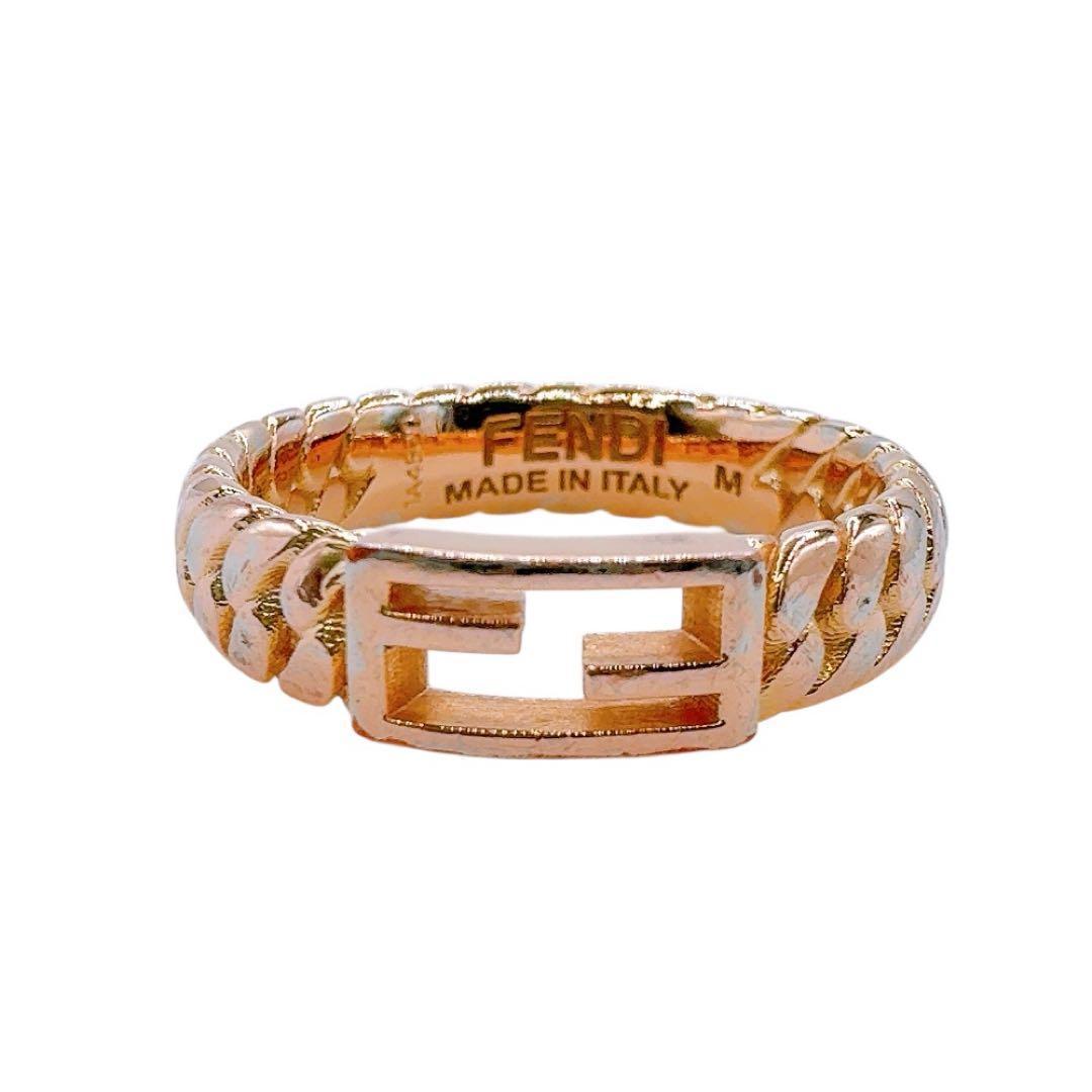 【美品】フェンディ バゲット リング FFロゴ 14号 ゴールド系 イタリア製