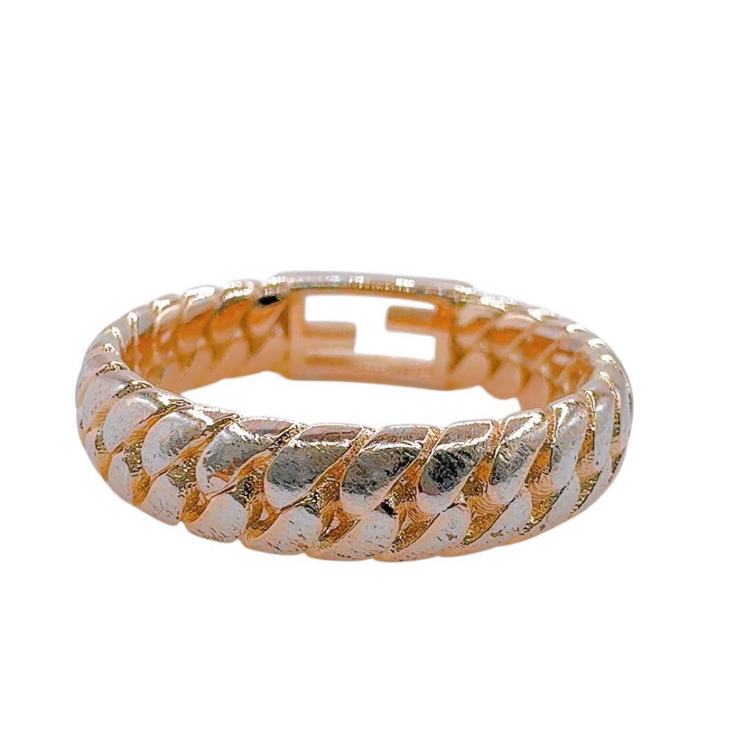 【美品】フェンディ バゲット リング FFロゴ 14号 ゴールド系 イタリア製