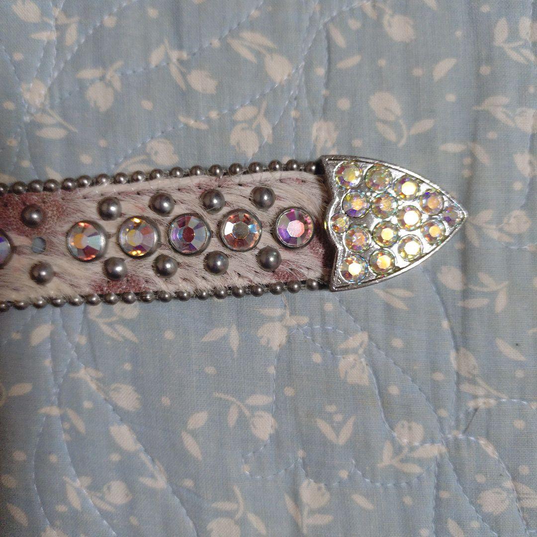 b.bsimonスワロフスキークリスタル装飾 ベルト美品オフホワイトはらこレザー