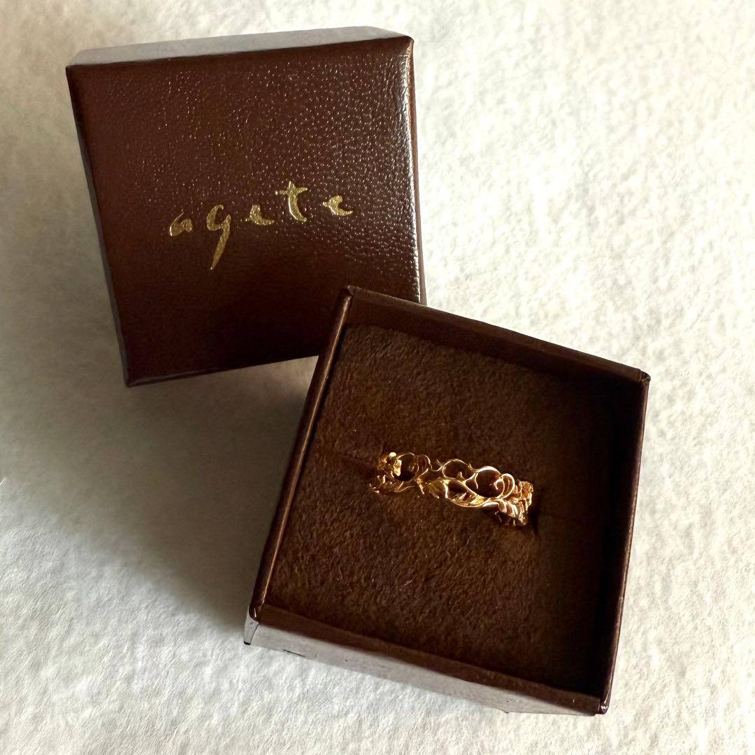 agete アガット K10 オリーブ モチーフ リング 指輪 透かし レース