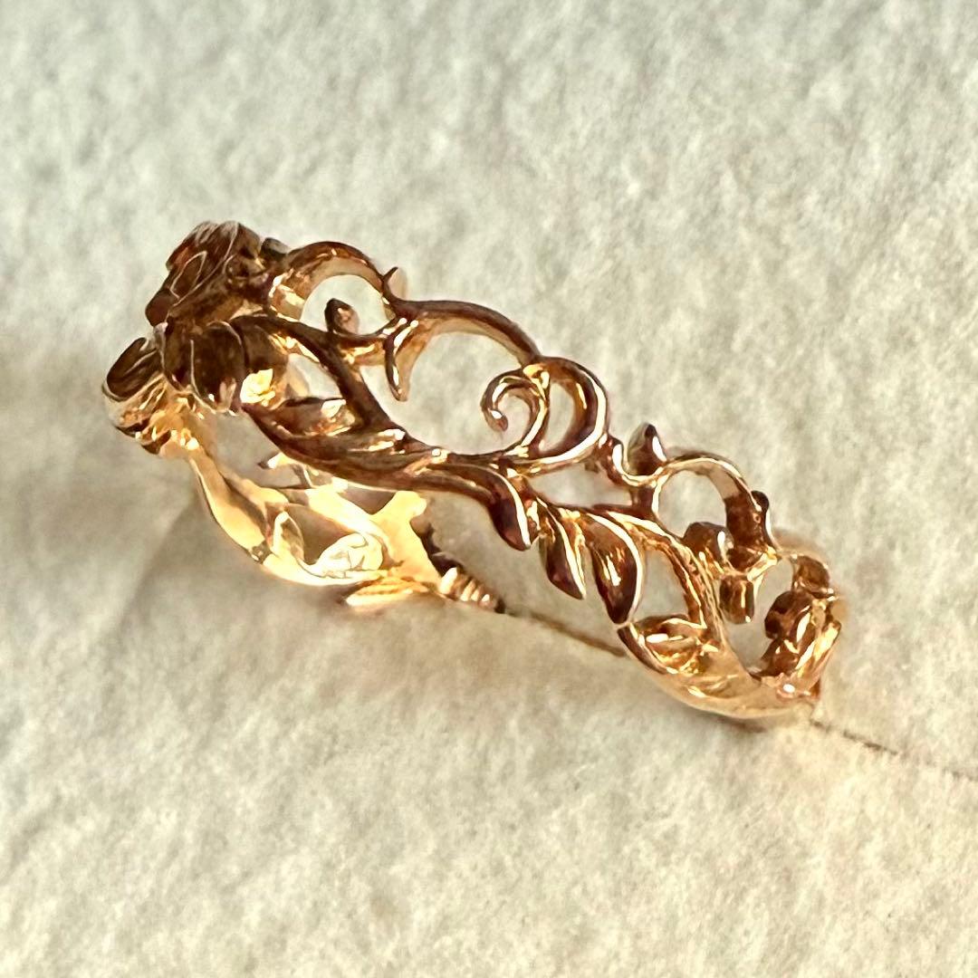 agete アガット K10 オリーブ モチーフ リング 指輪 透かし レース