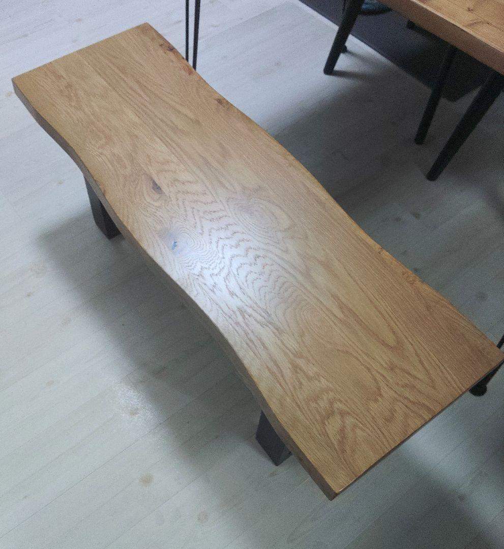 レザークッションおまけ付き　天然木　ダイニングベンチ　一枚板風　オーク　無垢材