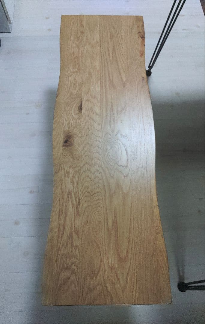 レザークッションおまけ付き　天然木　ダイニングベンチ　一枚板風　オーク　無垢材