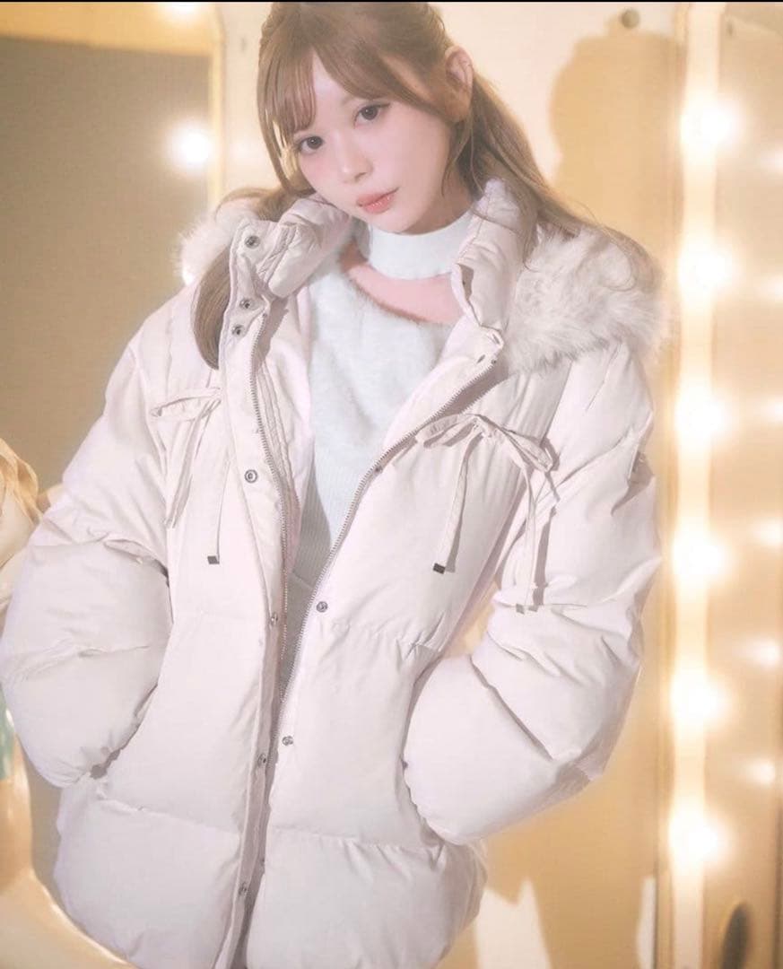 【完売品・新品】ミシェルマカロン ファーフードリボンダウンコート ピンク XS