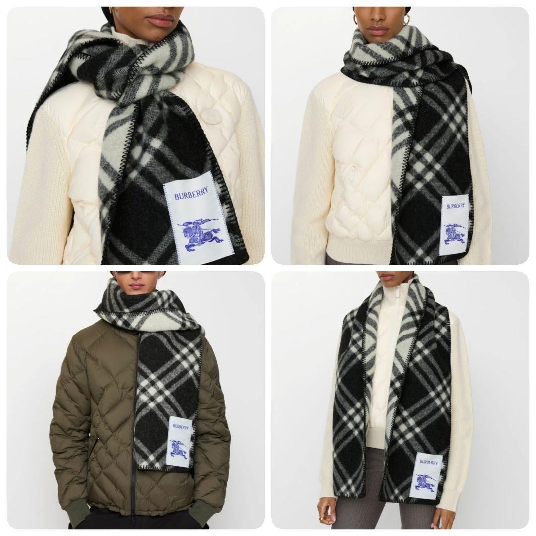 美品✨️BURBERRYウールスカーフ　ストール　マフラー黒×白