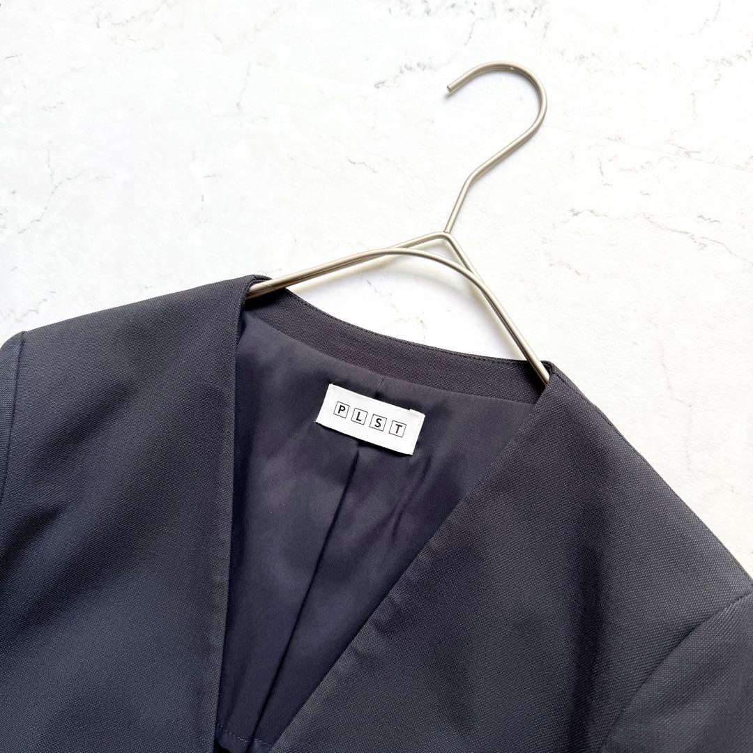 プラステ スーツ セットアップ リネンブレンド ノーカラー パンツ S ネイビー