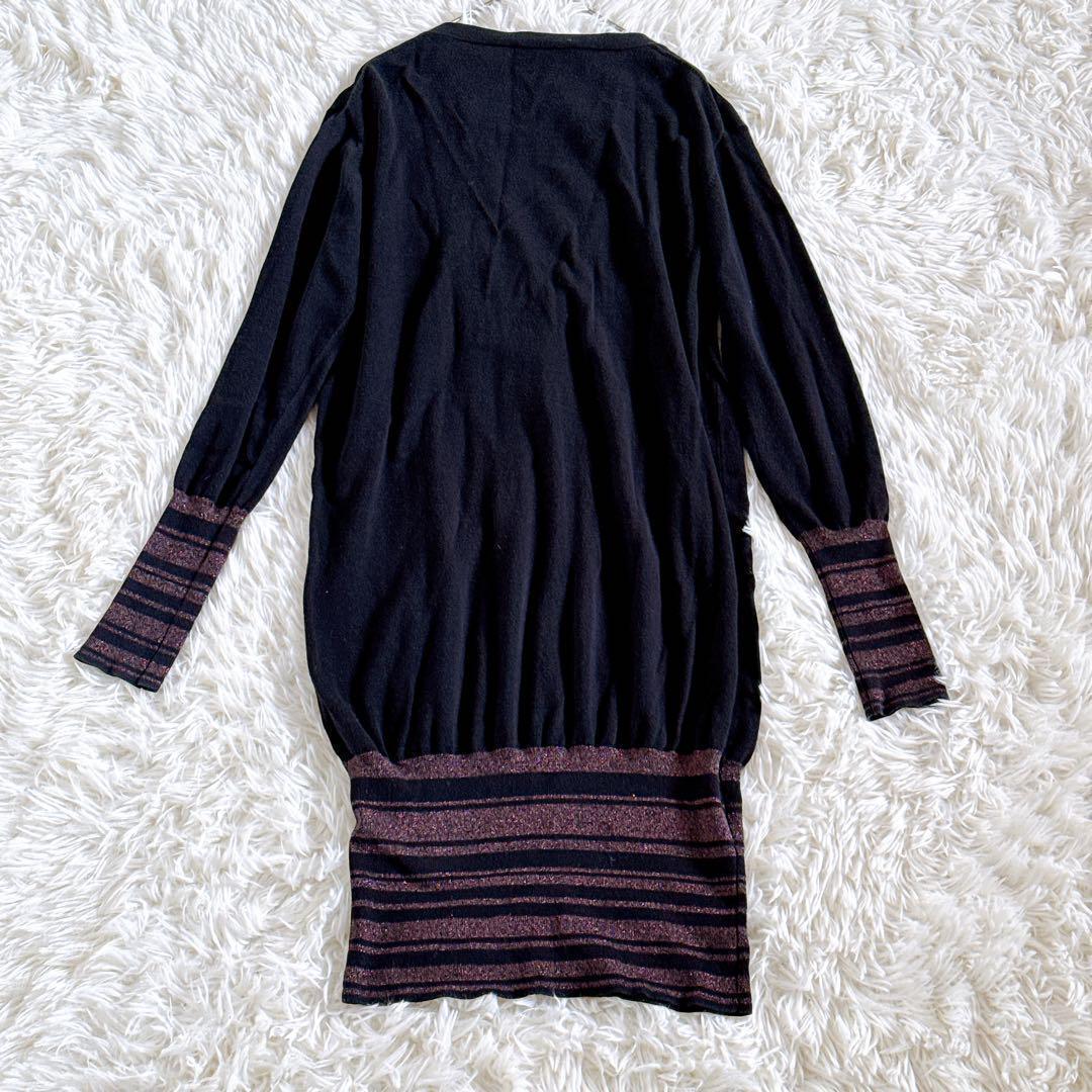 ヴィヴィアンウエストウッド　オーブ刺繍 ラメ切替ロングカーディガン　黒　Sサイズ