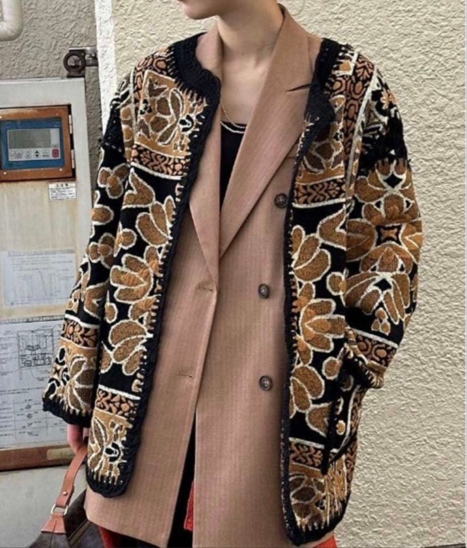 ジャケット・アウター Ameri vintage RUG PATTERN KNIT JACKET