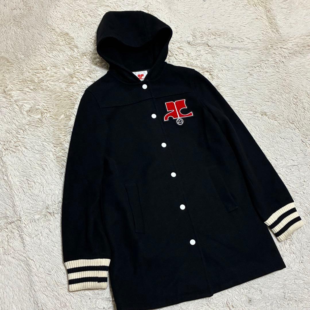 クレージュ21 スタジャン ウール100% フードジャケット　ロングコート