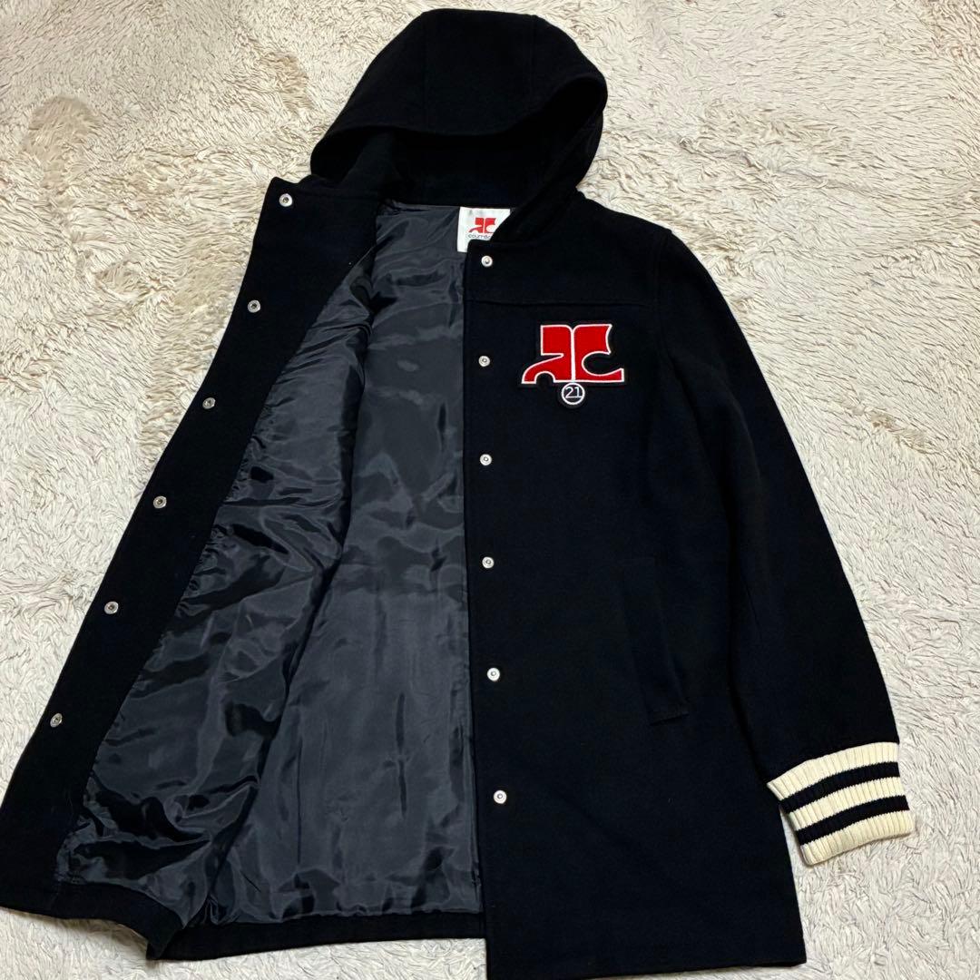 クレージュ21 スタジャン ウール100% フードジャケット　ロングコート