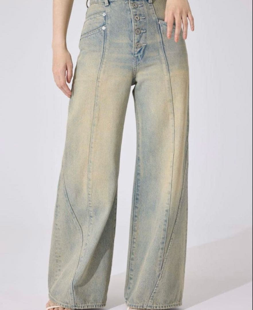 rienda★フロントボタンデザインハイウエストデニムパンツ　Y2K y2k 春