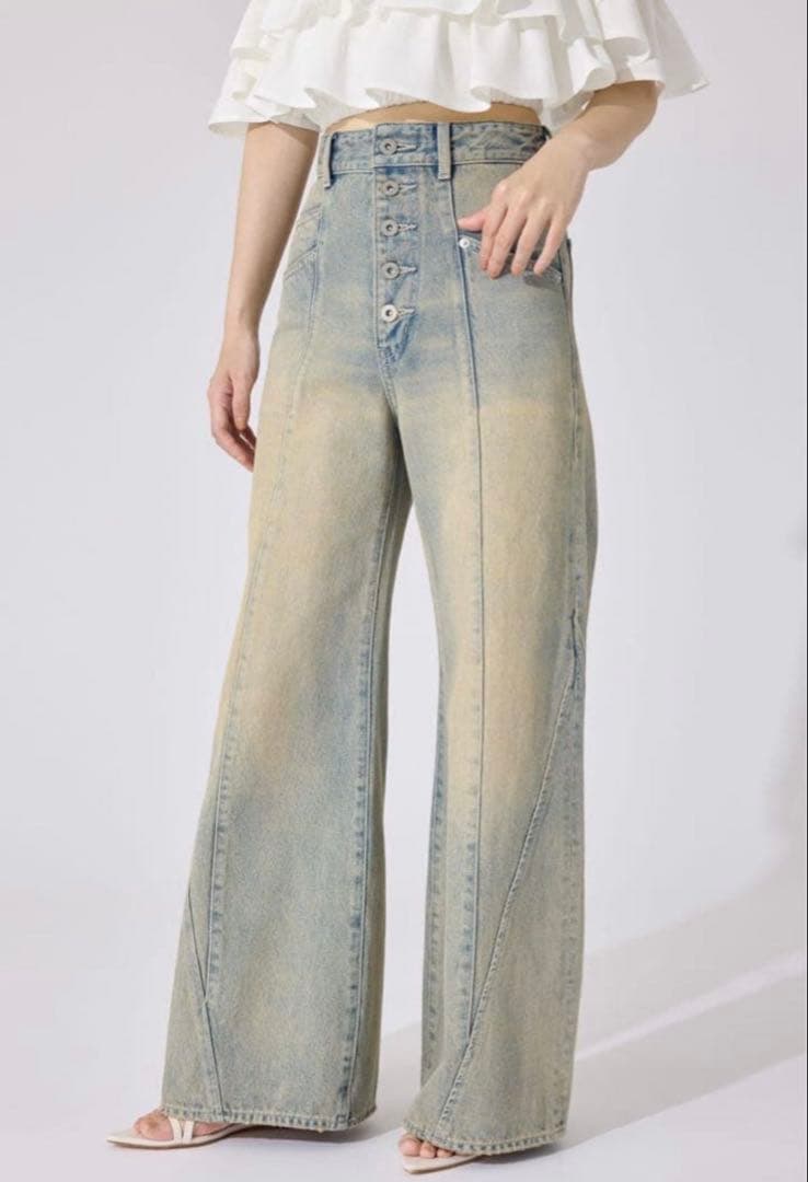 rienda★フロントボタンデザインハイウエストデニムパンツ　Y2K y2k 春