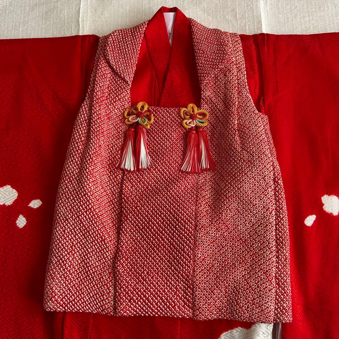 七五三 3歳 フルセット 総絞り 着物 正絹 被布 刺繍 三歳 草履 753