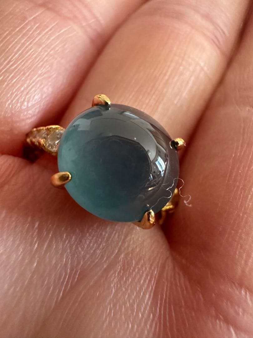 無処理天然高冰種本翡翠.S925オーバルカットヒスイリング淡い湖水色 鑑定書付き