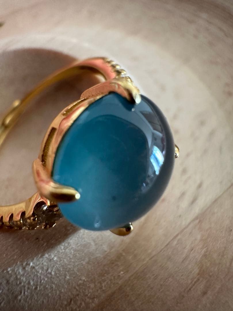 無処理天然高冰種本翡翠.S925オーバルカットヒスイリング淡い湖水色 鑑定書付き