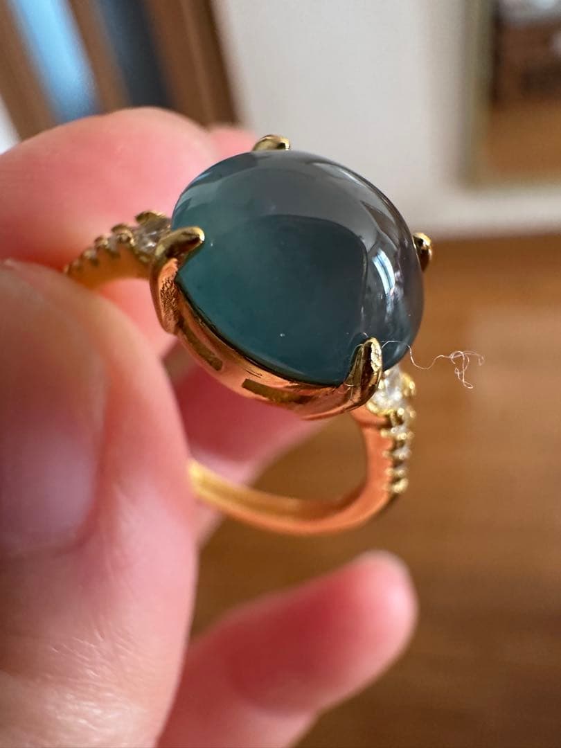 無処理天然高冰種本翡翠.S925オーバルカットヒスイリング淡い湖水色 鑑定書付き