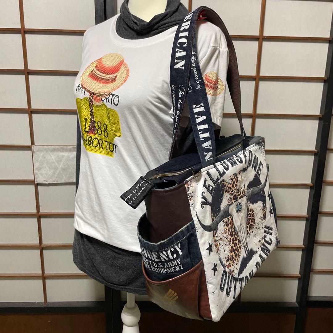No.467 デニムリメイクバッグ　BIGサイズ　カウスカル　インディアン