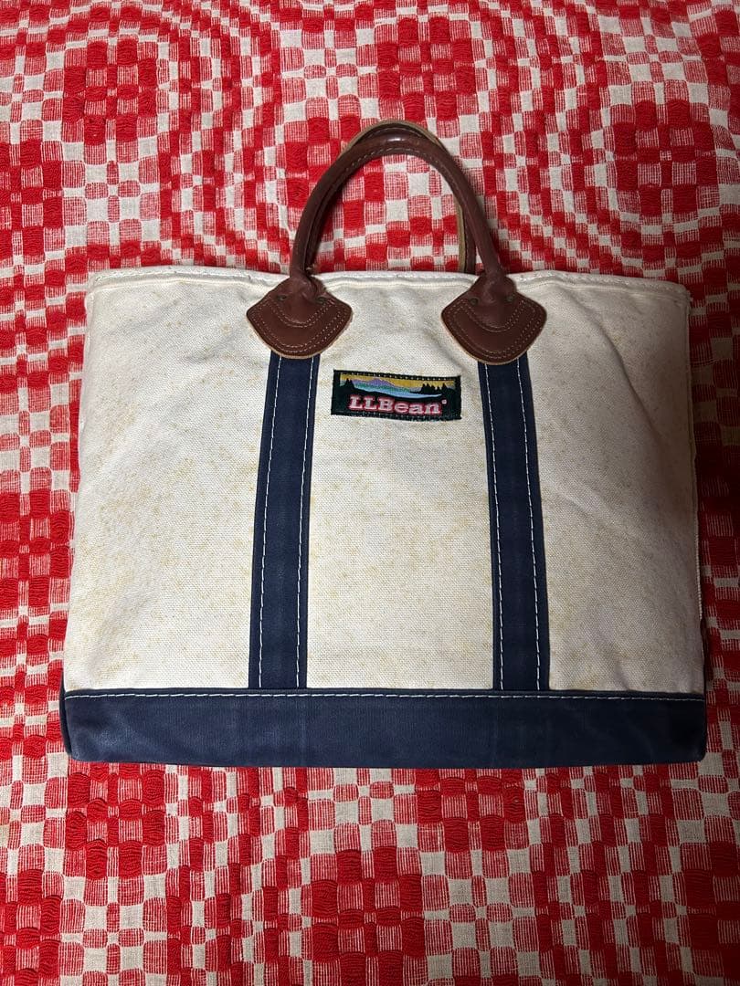 90s LLBean トートバッグ レザー アイボリー/ネイビー