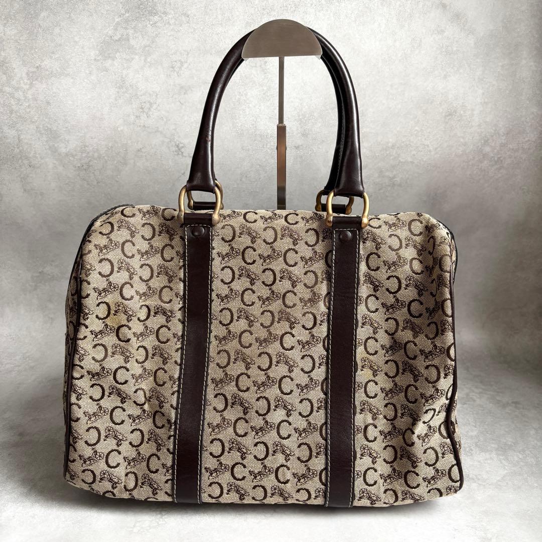 CELINE Cマカダム キャンバス レザー ハンドバッグ ボストンバッグ