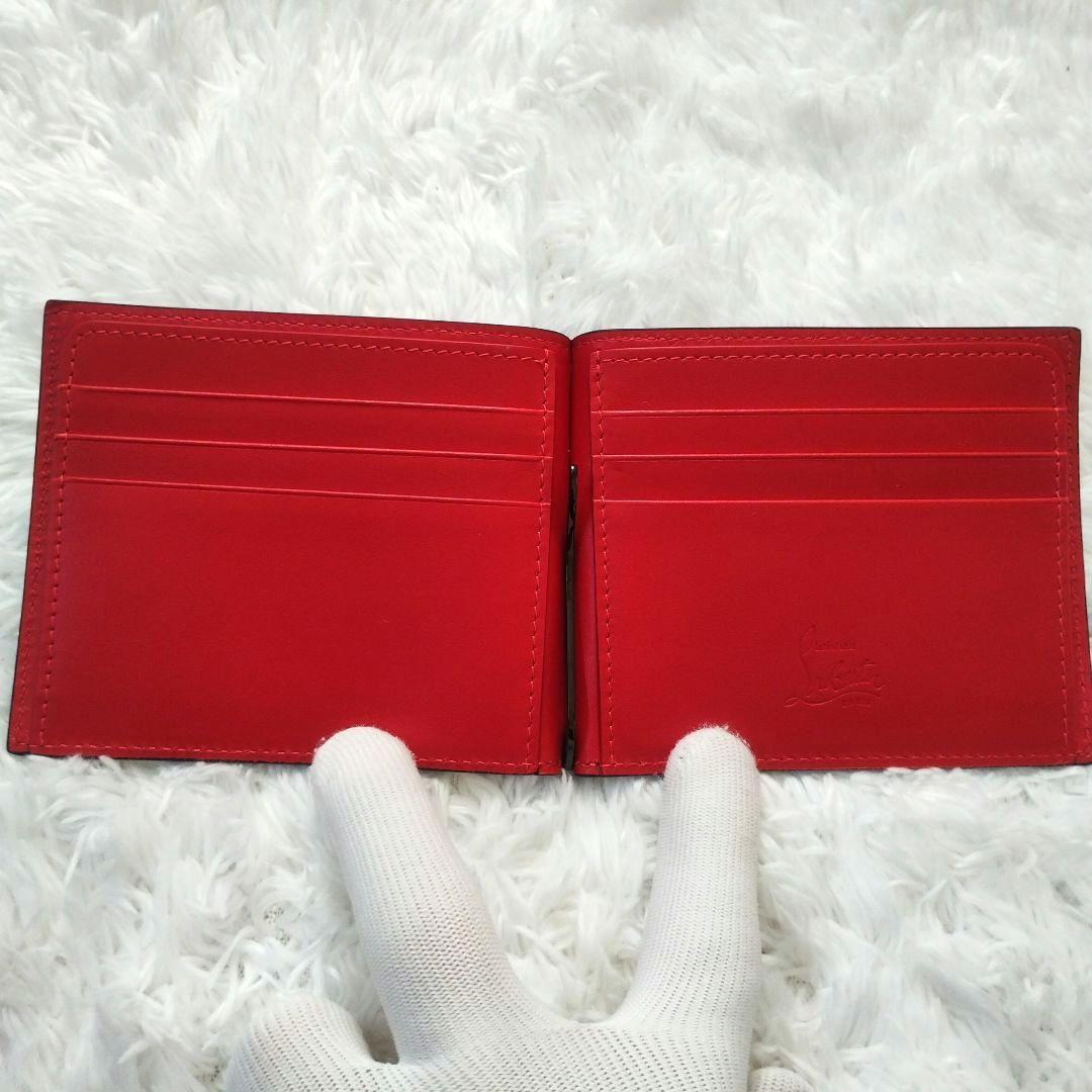 【未使用品】クリスチャンルブタン　マネークリップ　スタッズ　札入れ　ネイビー　赤